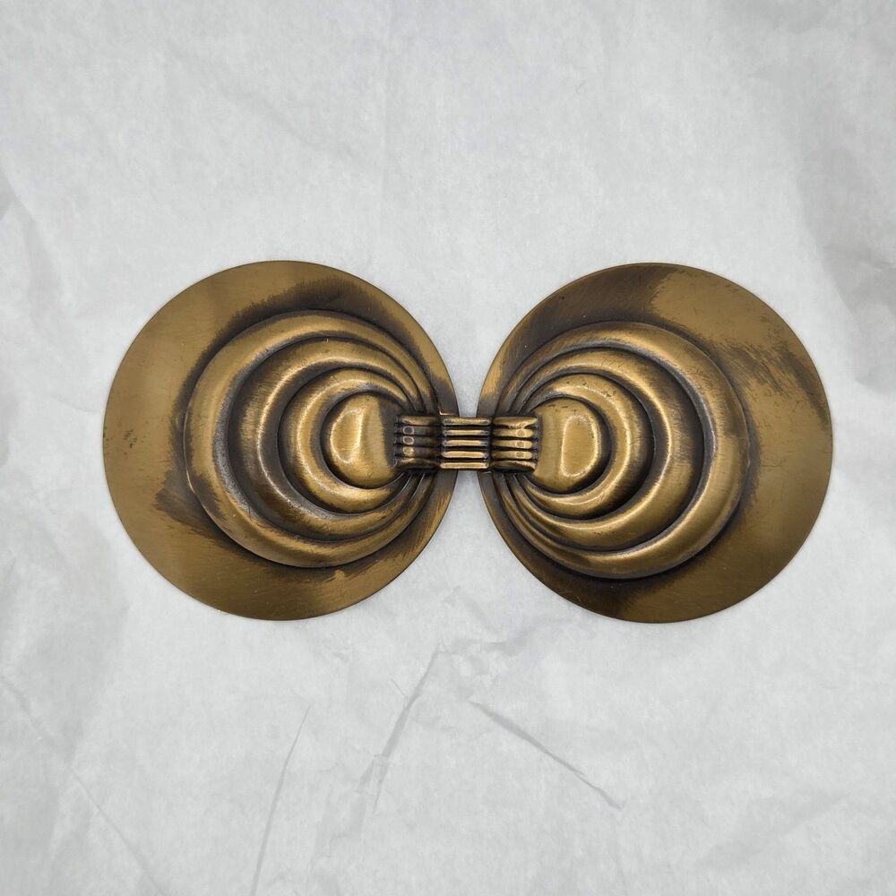 Large Vintage Art Deco Style Modernist Brooch Antique Brass Tone
